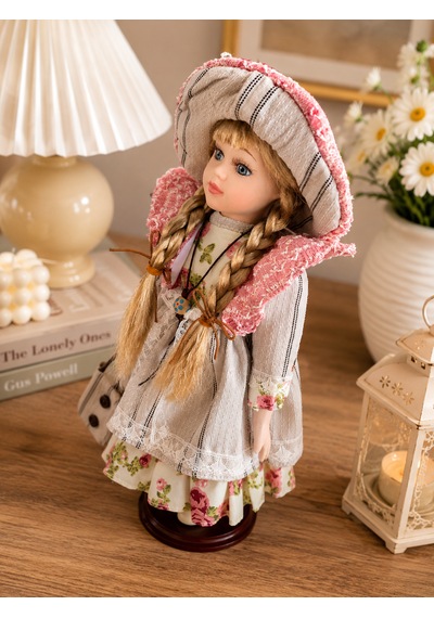 35 Cm Dekoratif Vintage Şapkalı Kız Bebek Biblosu Porselen Görünümlü Salon, Vitrin, Konsol Ve Ev Dekoru -