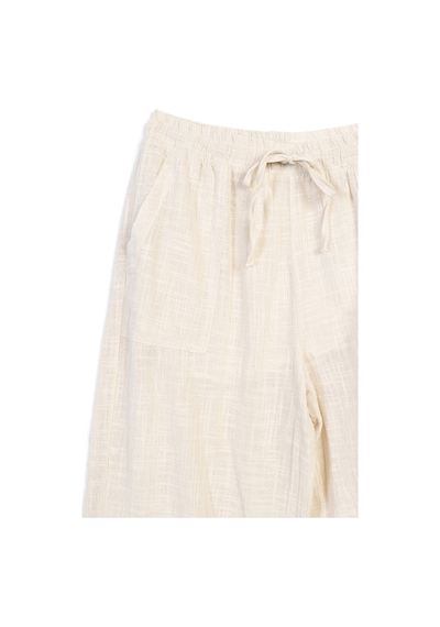 Beli Lastikli Bağcıklı Pantolon Natürel