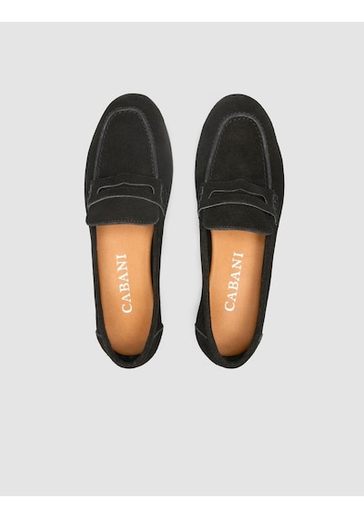 %100 Hakiki Deri Siyah Süet Kadın Loafer Siyah