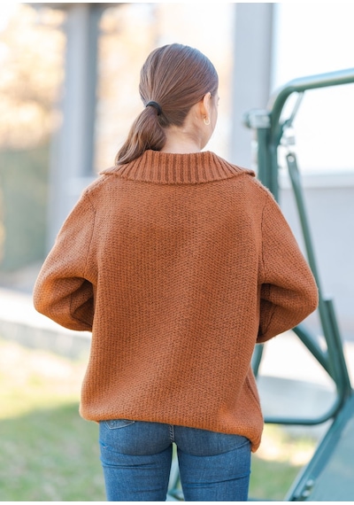 Gömlek Yaka Oversize Basic Kazak Kahverengi