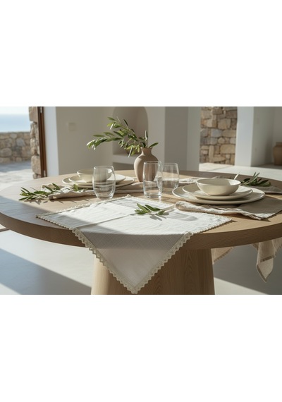 Fabricasa Dantel Kenarlı Keten Peçete 40x40 Cm Beyaz - Ekru