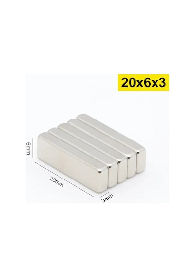 10 Adet - Köşeli Neodyum Mıknatıs, 20x6x3 Mm, Süper Güçlü Magnet, N35 Kalite