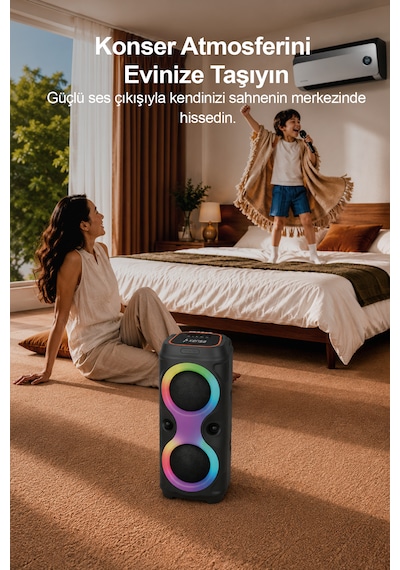 Taşınabilir Mikrofonlu 20w Led Işıklı Bluetooth Karaoke Hoparlör Seti