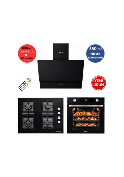 Eminçelik & AFM A49 FM7700 + 1240B Wok65 + FM3400 Turbo + Soğutma Dijital Siyah Ankastre Set