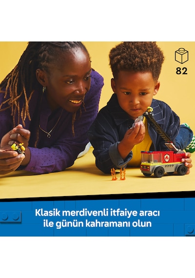 LEGO® City Merdivenli İtfaiye Kamyonu 60463 - 4 Yaş ve Üzeri Çocuklar için Yaratıcı Oyuncak Yapım Seti (82 Parça)