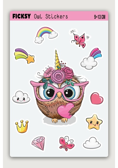 Sevimli Baykuş Sticker Seti - 43 Adet Etiket Çıkartma Diğer