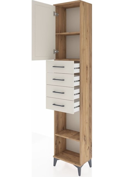 Arges Dolap 3 Raflı 4 Çekmeceli Tek Kapaklı 44x30x221 Çam-aytaşı Atlas Çam