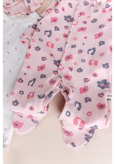 Babymod Çiçek Desenli Şapkalı 2'li %100 Kız Bebek Tulum Çok Renkli
