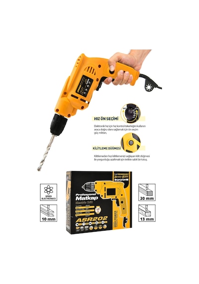 Assur ASR202 580W 10MM Elektrikli Matkap Sarı