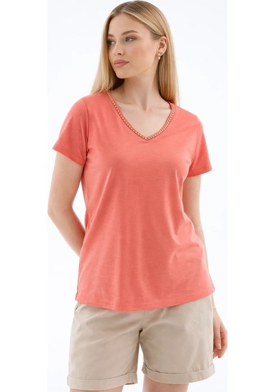 Fashion Friends V Yaka Kadın T-shirt 26y0478k1 Kiremit