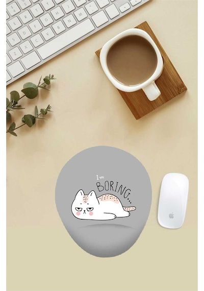 Sıkılmış Kedi Desenli Bilek Destekli Mouse Pad Mousepad