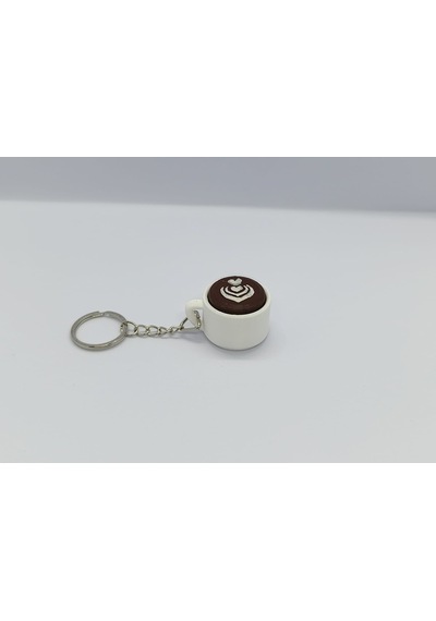 Kalp Desenli Kahve Clicker Anahtarlık Beyaz - Kahverengi
