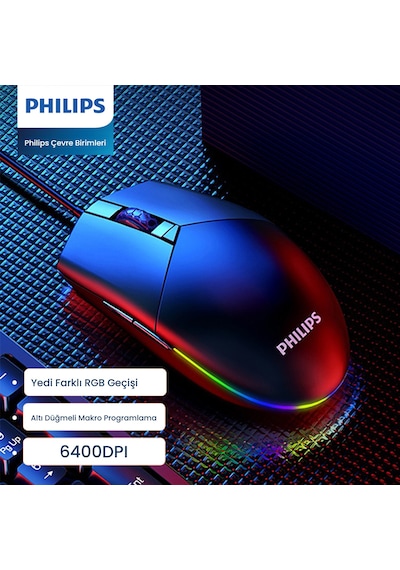 Philips SPK9304 USB Kablolu 6400DPI 6 Tuşlu RGB Aydınlatmalı Optik Gaming Mouse