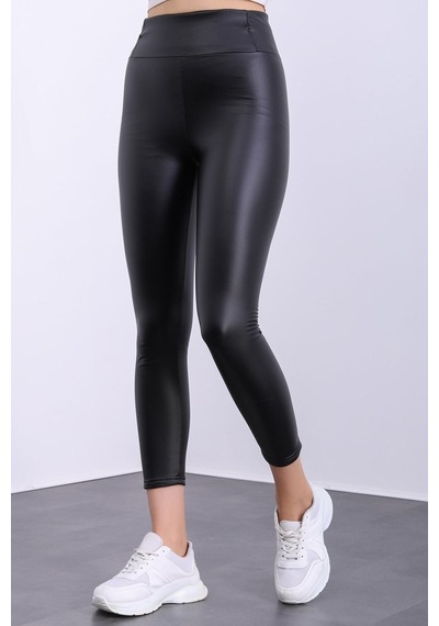 Pucka Fashion Içi Kadife Yüksek Bel Toparlayıcı Deri Taytsiyahxl Siyah