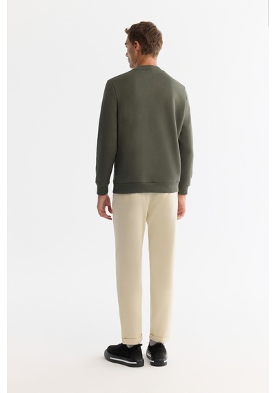 Avva Erkek Haki Bisiklet Yaka 3 İplik Şardonlu Baskılı Regular Fit Sweatshirt A42y1306