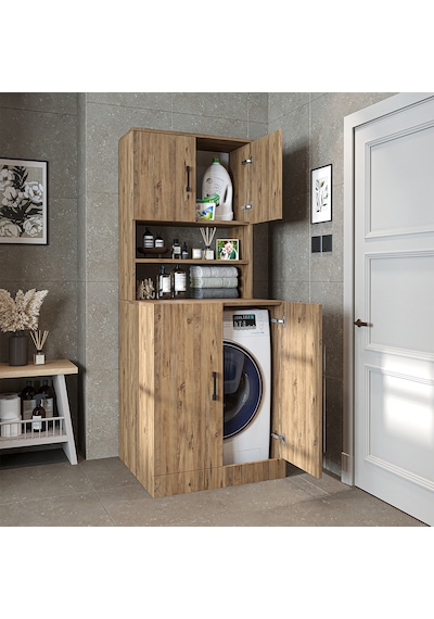 Çamaşır-kurutma Makinesi Dolabı Kapaklı Banyo Dolabı.55 Atlantik Çam Çamaşır-kurutma Makinesi Dolabı Kapaklı Banyo Dolabı.55 Atlantik Çam
