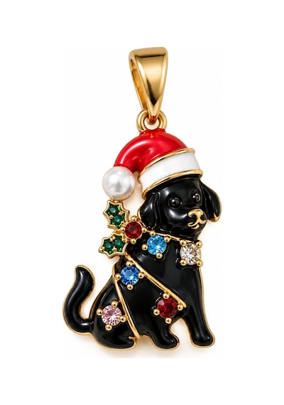 Sertifikalı 316l Çelik Christmas Coco Renkli Taşlı Köpek Kolye Ucu Altın