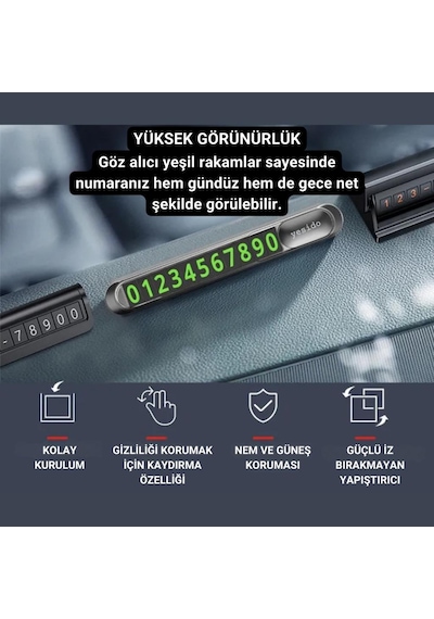 Polham Metal Araç İçi Geçici Park Numaratörü, Gizlenebilir Numaralı, Fosforlu, Manyetik Numaralı Numaratör