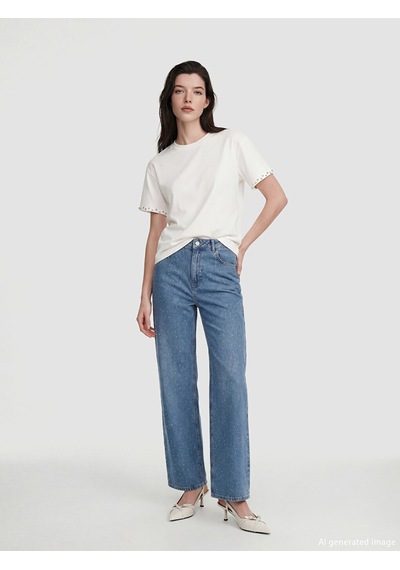 Lcw Comfort Beyaz Taşlı Soft Touch %100 Pamuklu Kadın Tişört