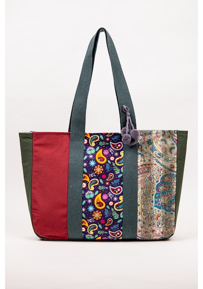 Fabric Craft Bag Omuz Çantası Kadın Duck Kumaş Desenli Büyük Boy Günlük Çanta Haki - Kırmızı