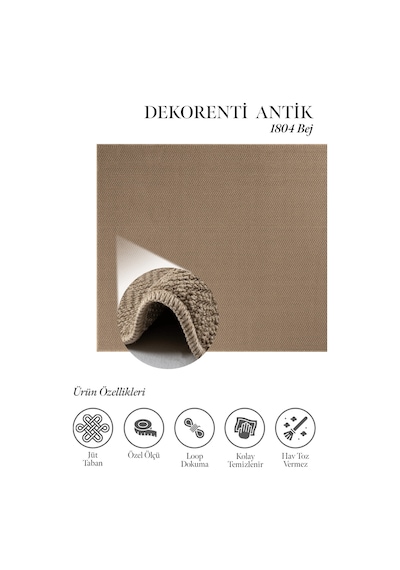 Antik 1804 Bej Halı - Modern Evler İçin Dokulu Bej Jüt Halı