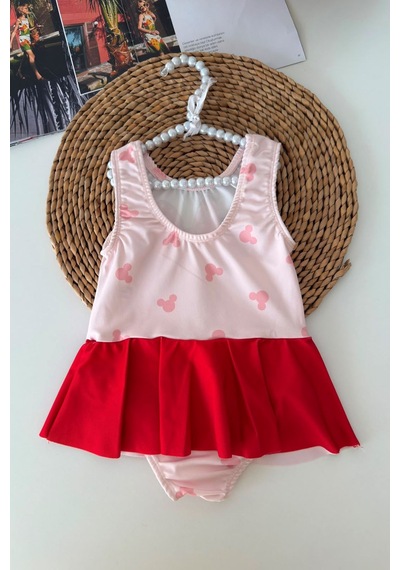 Minigimin Cicileri Mnn Baskılı Fiyonk Detaylı Kız Çocuk Mayo Bikini - Pembe