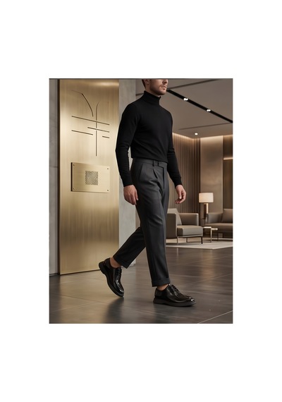 Crc Ayakkabı Siyah Rugan Görünümlü Deri Erkek Ayakkabı - Casual Smart Stil