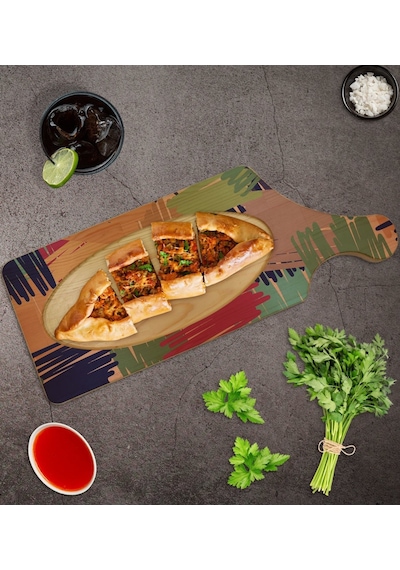 Bk Gift Modern Art Tasarımlı Dikdörtgen Şeklinde Doğal Ahşap Servis Ve Sunum Tabağı Model 11