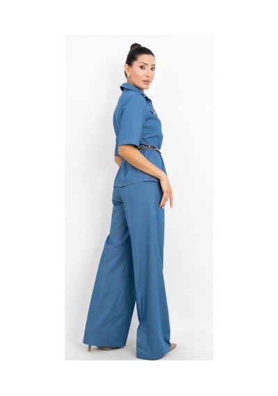 Dorne Moda Bol Paça Pantolon Takım Mavi Mavi