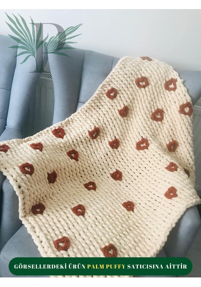 Palm Puffy Kalp Desenli Bebek Battaniyesi Bej