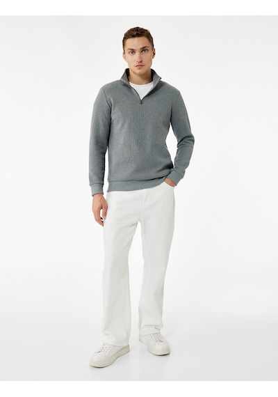 Koton Regular Fit Uzun Kollu Fermuar Detaylı Dik Yaka Sweatshirt Antrasit 7wam70009mk