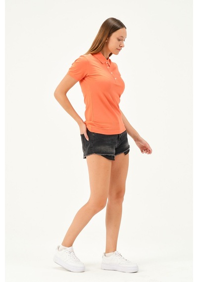 Msw Kadın Kısa Kollu Regular Fit Polo Yaka T-shirt Coral