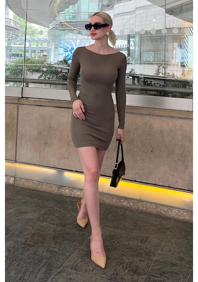 Madmext Haki Madonna Yaka Mini Elbise Mg2041-haki