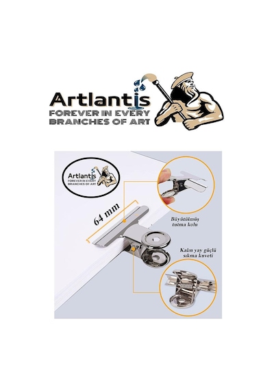 Artlantis Yaylı Askılı Maşa Klips 64 MM 12 Adet Metal Beyaz Kıskaç