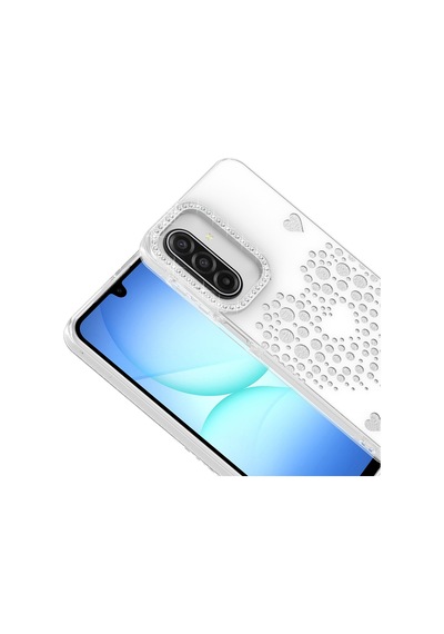 Maks Technology Samsung Galaxy Uyumlu A17 Kılıf Damla Taşlı Mkst Rivas Sert Pc Kapak - Beyaz