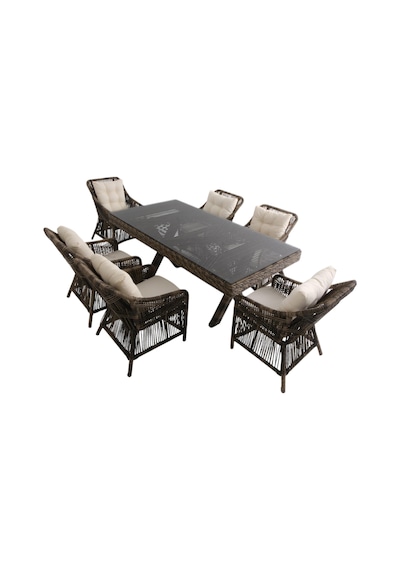 Bossa Rattan Bahçe Masa Takımı 100x200 6 Kişilik Bahçe Mobilyası Gri