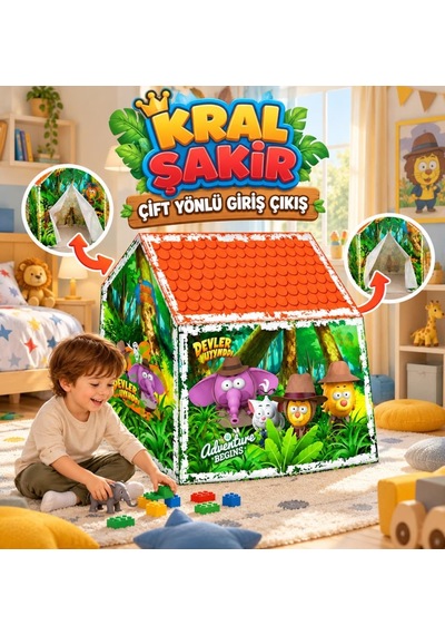 Kral Şakir Lisanslı Çocuk Çadırı Çift Yönlü Hayal Evi 100 X 100 Cm Eğlenceli Oyuncak Çadır Çok Renkli