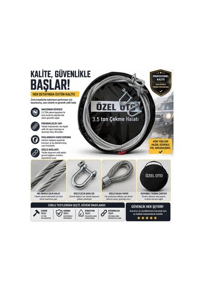 3.5 Ton Çelik Çekme Halatı, Ağır Hizmet Oto Kurtarma Halatı, Yüksek Mukavemetli Çelik Halat, Galvaniz Kaplama Pa