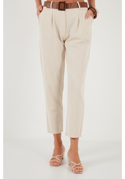 Lela % 100 Pamuklu Regular Fit Bayan Pantolon 673Py2007 Bej
