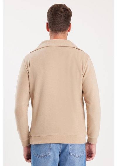 Tudors Unisex Relax Fit Rahat Kesim Fitilli Desenli Pamuklu Yarım Fermuarlı Bej Dik Yaka Sweatshirt-38228 Tudors Unisex Relax Fit Rahat Kesim Fitilli Desenli Pamuklu Yarım Fermuarlı Bej Dik Yaka Sweatshirt-38228
