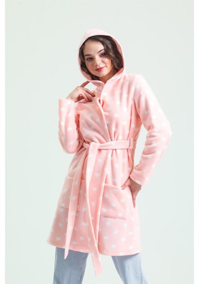 Magic Form 35252 Kadın Kapişonlu Polar Sabahlık-pembe Pembe