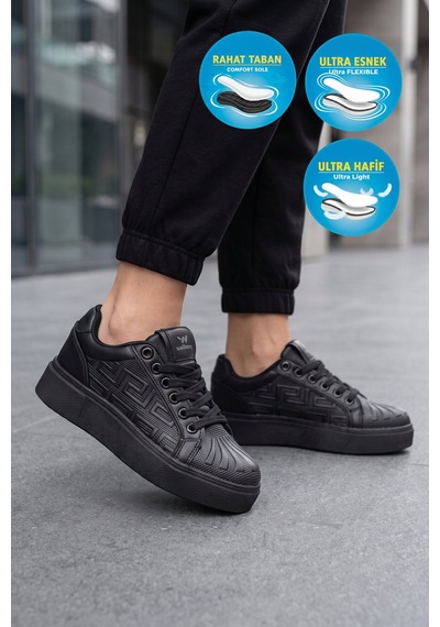 Walkway Siyah Bağcıklı Kalın Rahat Tabanlı Kadın Casual Yürüyüş Ayakkabı Sneaker 26201