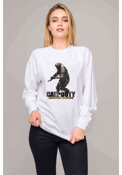 Call Of Duty Advanced Warfare Baskılı Beyaz Kadın Sweatshirt (534607039)
