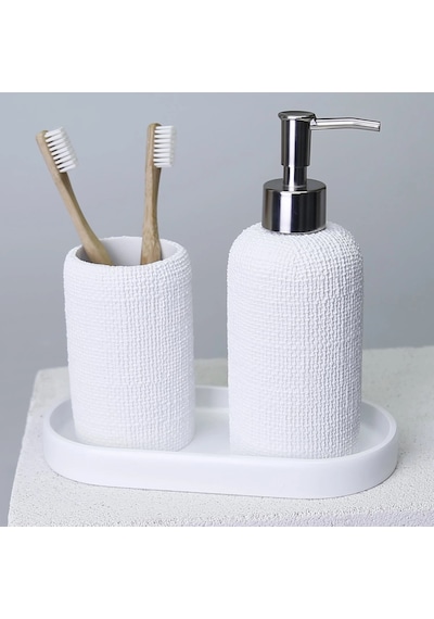 By Selim Natural Beyaz 5 Parça Polyester Banyo Seti Beyaz