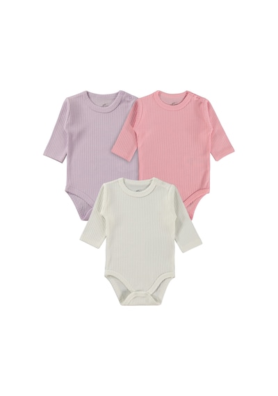 Minidamla Baby Minidamla Uzun Kol Basic 3'lü Set 1-18 Ay Çıtçıtlı Badi - Pembe
