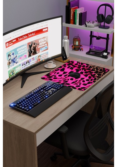 Leopar Kaymaz Dikişli Kauçuk Oyuncu Mousepad V5 - 48x40 Xl Gaming Mouse Pad Fare Altlığı