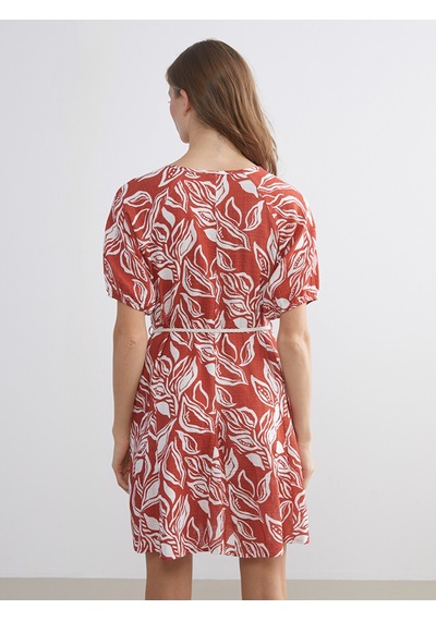 Lcw Comfort Kırmızı V Yaka Desenli Mini Elbise