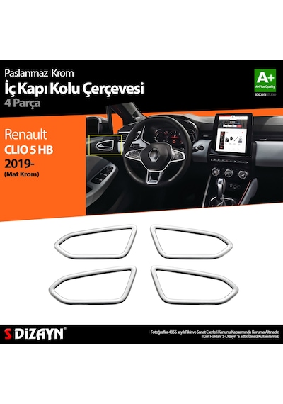 S-Dizayn Renault Clio 5 Krom İç Kapı Kolu Çerçevesi 4 Prç. 2019 V
