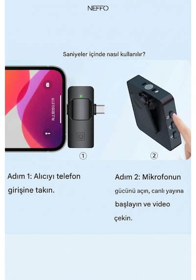 2 Mikrofonlu Kablosuz Yaka Mikrofonu Tüylü Rüzgar Önleyici 20 M Menzil İos Android Uyumlu