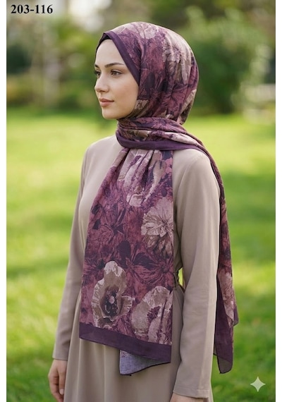 Moonscarfs Moonscarf Bambu Kraş Pamuk Şal Mürdüm 203-116 Çok Renkli